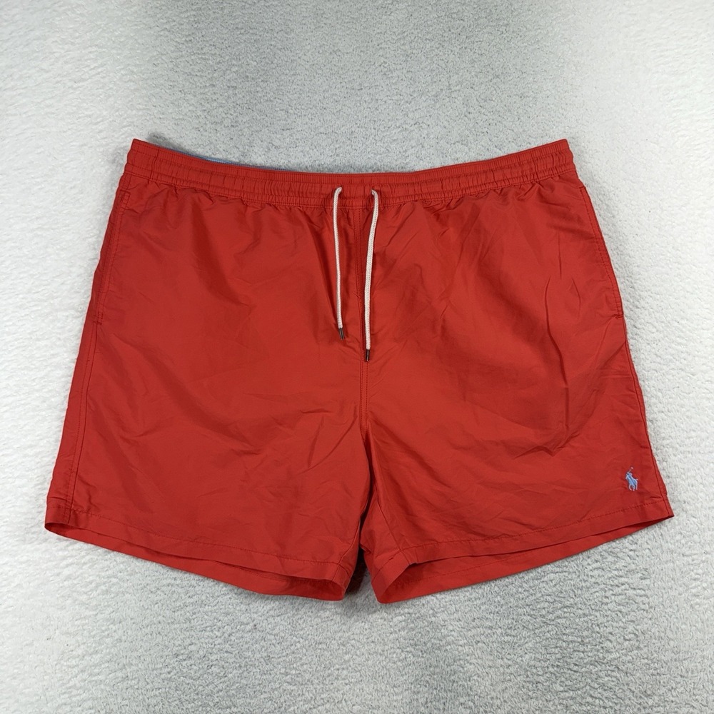 Vtg Polo Ralph Lauren Mens 3XB W44 Pull On Short Lined Swim Trunks Pony Pink Red